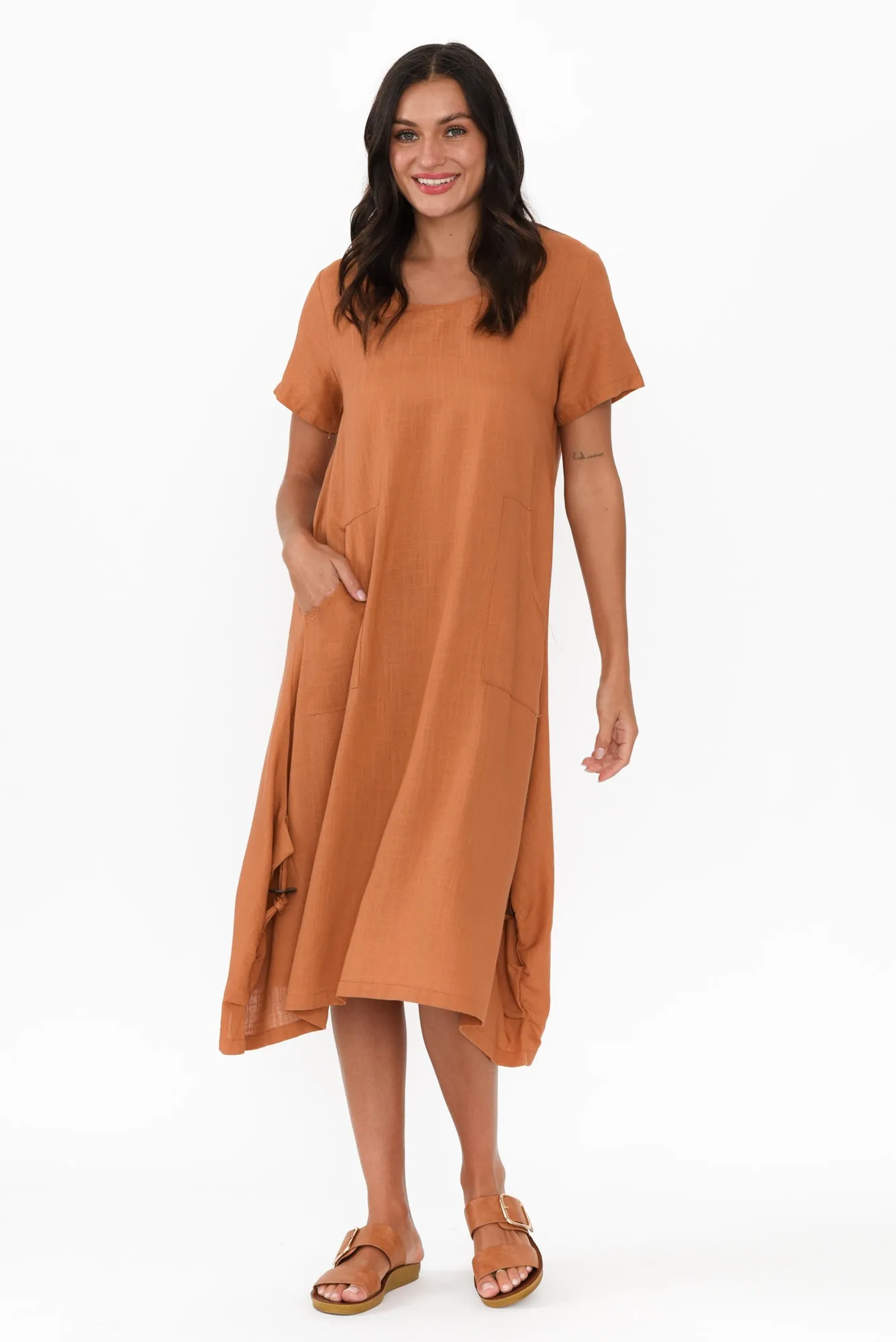 Erisa Rust Linen Cotton Dress sold by Blue Bungalow