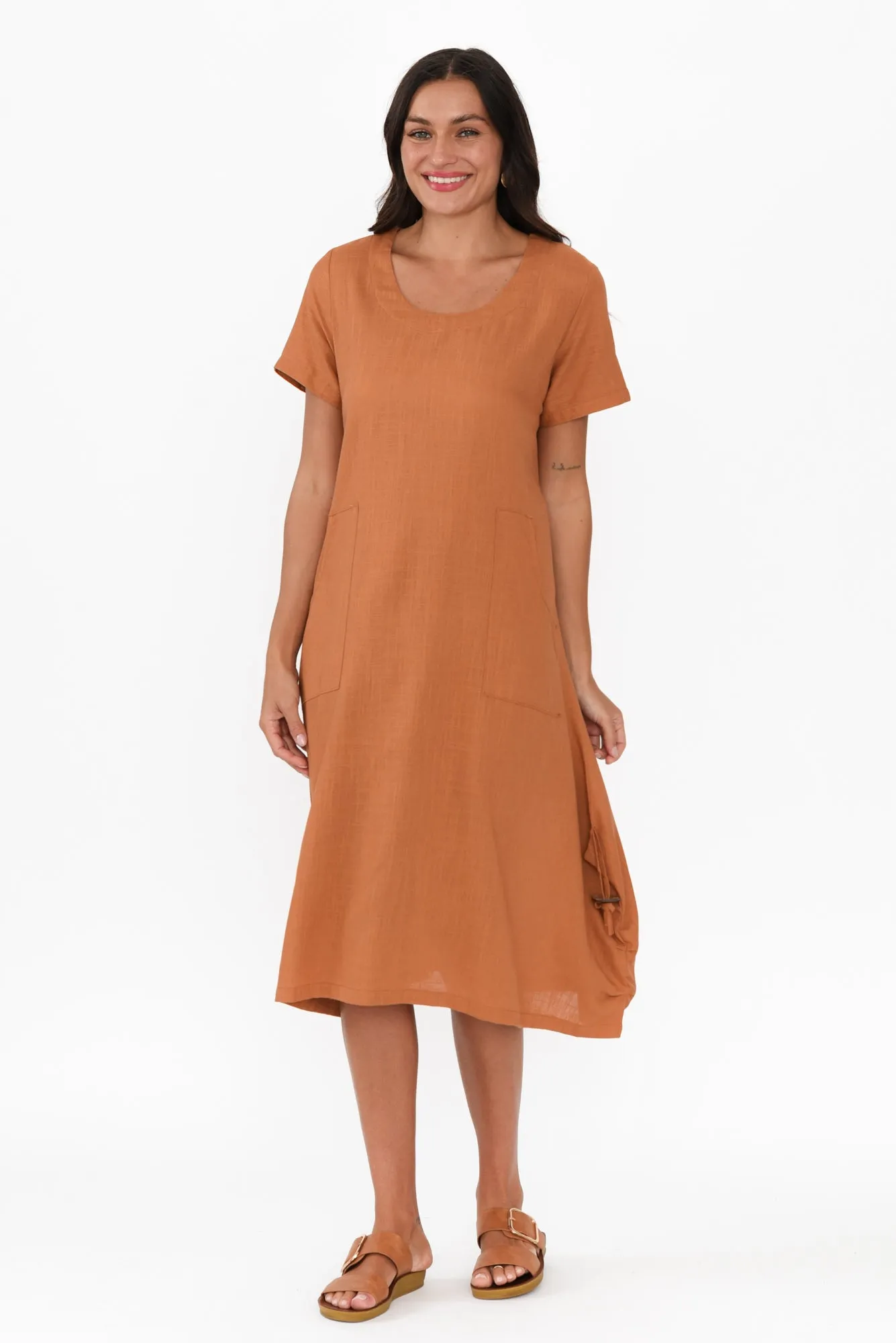 Erisa Rust Linen Cotton Dress sold by Blue Bungalow product image thumbnail 2