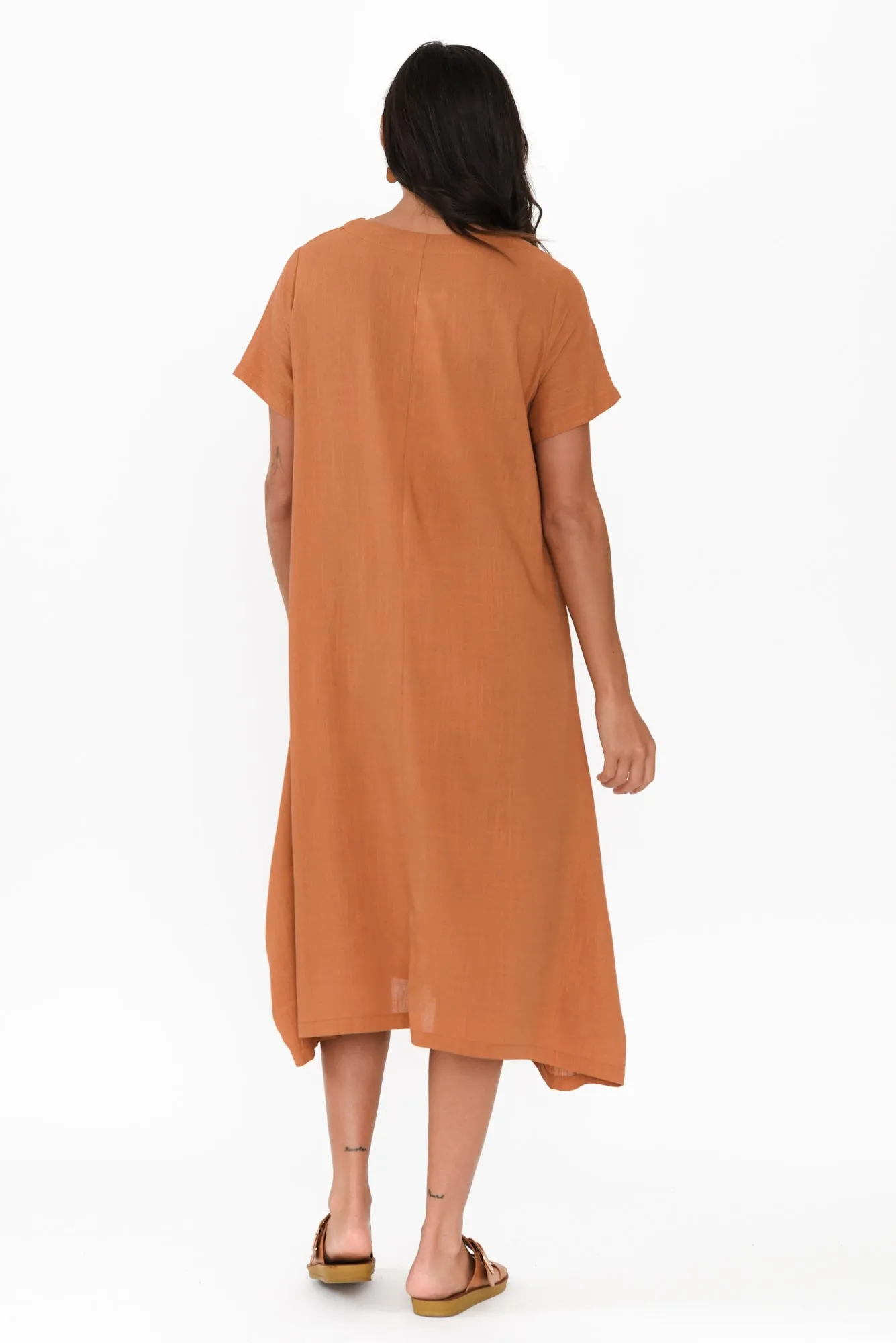Erisa Rust Linen Cotton Dress sold by Blue Bungalow product image thumbnail 4