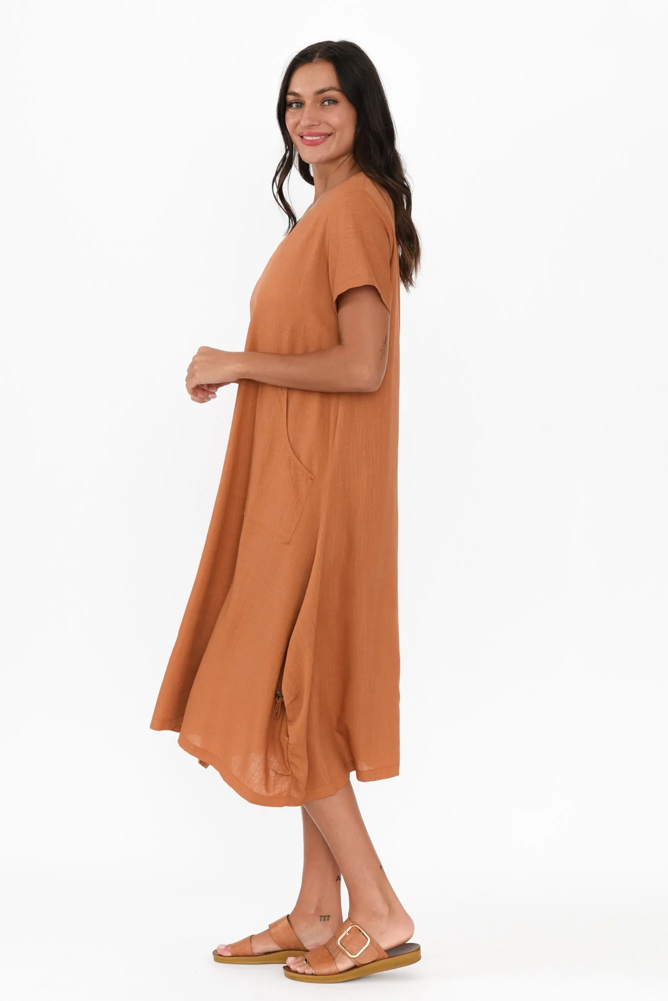 Erisa Rust Linen Cotton Dress sold by Blue Bungalow product image thumbnail 3
