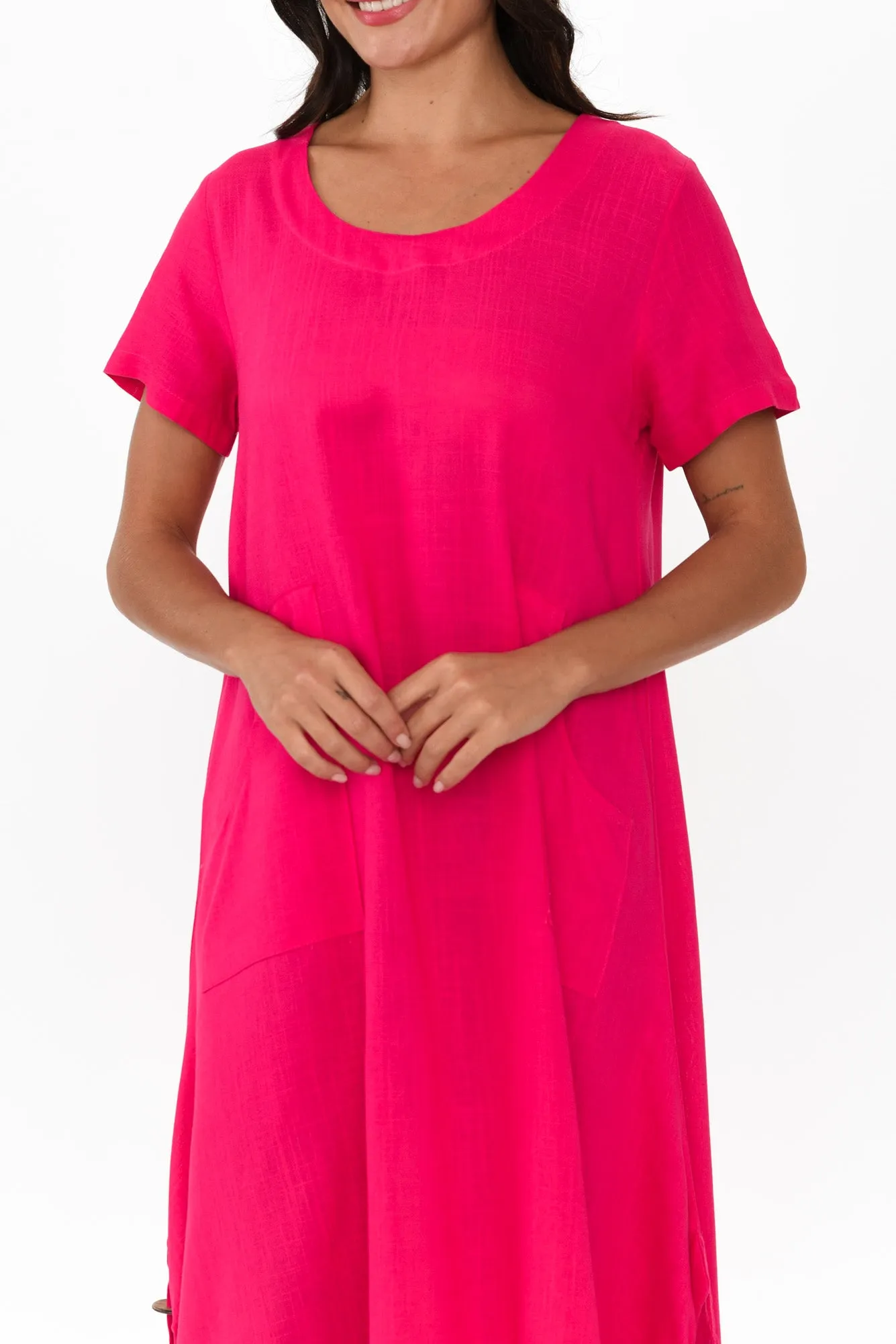 Erisa Hot Pink Linen Cotton Dress sold by Blue Bungalow product image thumbnail 4