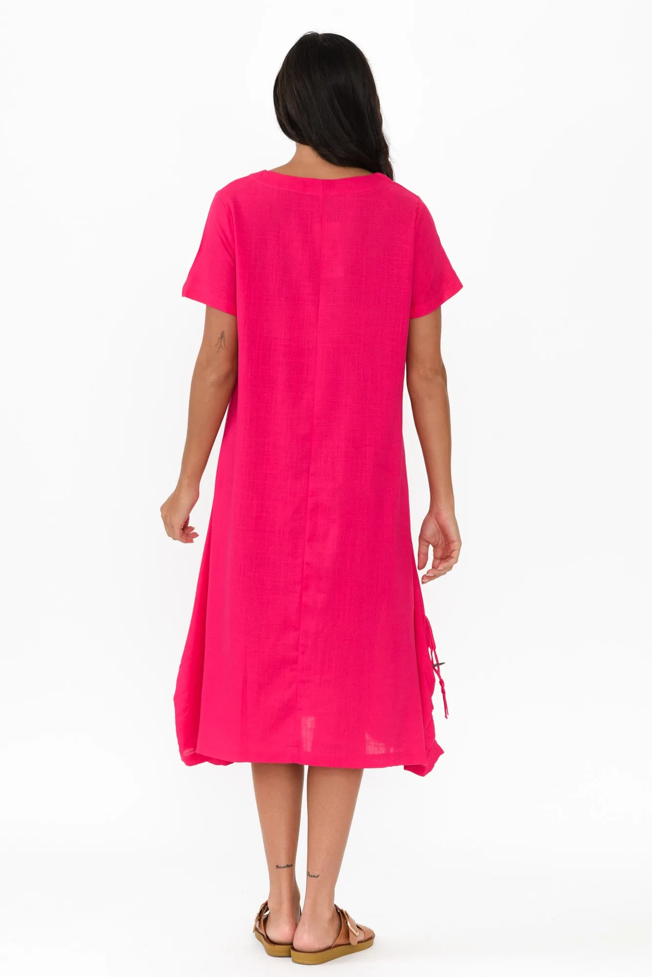 Erisa Hot Pink Linen Cotton Dress sold by Blue Bungalow product image thumbnail 3
