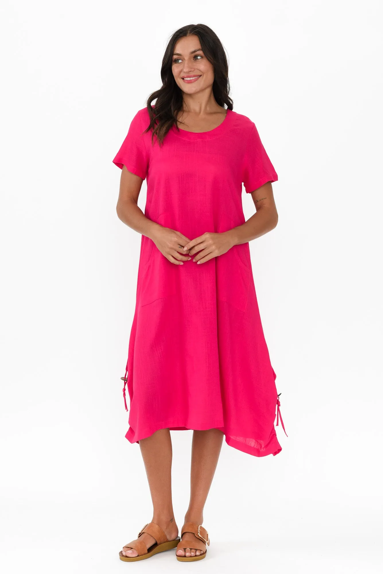 Erisa Hot Pink Linen Cotton Dress sold by Blue Bungalow
