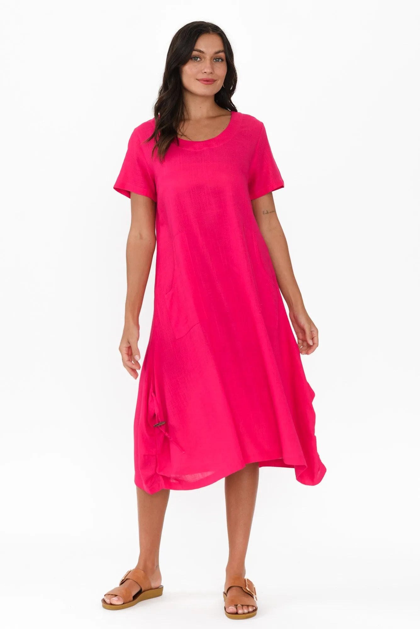 Erisa Hot Pink Linen Cotton Dress sold by Blue Bungalow product image thumbnail 5