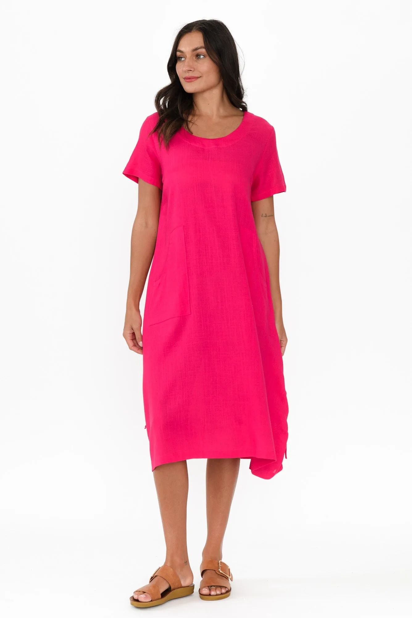 Erisa Hot Pink Linen Cotton Dress sold by Blue Bungalow product image thumbnail 2