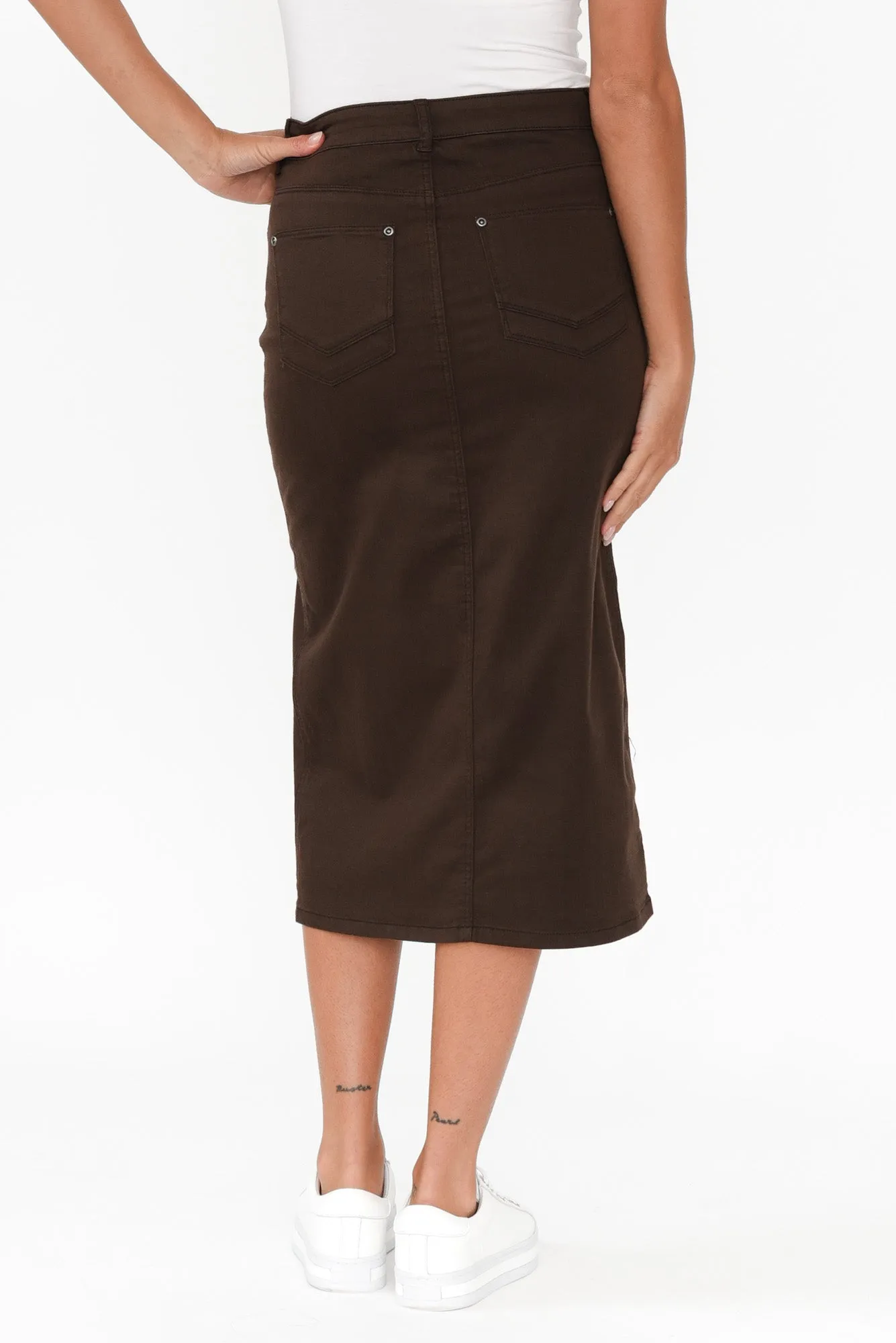 Harriet Chocolate Denim Midi Skirt sold by Blue Bungalow product image thumbnail 4