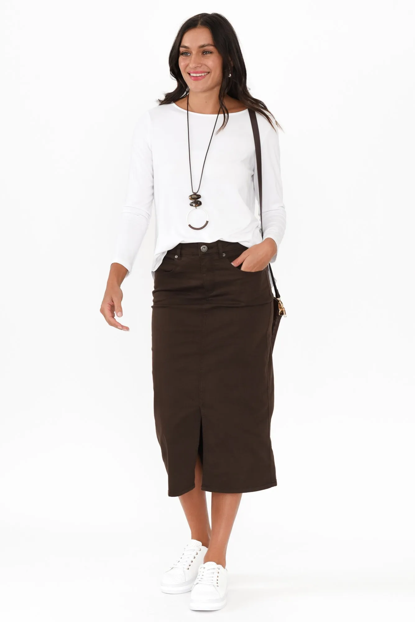 Harriet Chocolate Denim Midi Skirt sold by Blue Bungalow product image thumbnail 2