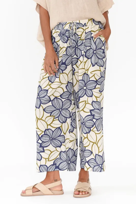 Minnelli Blue Flower Linen Cotton Pants sold by Blue Bungalow