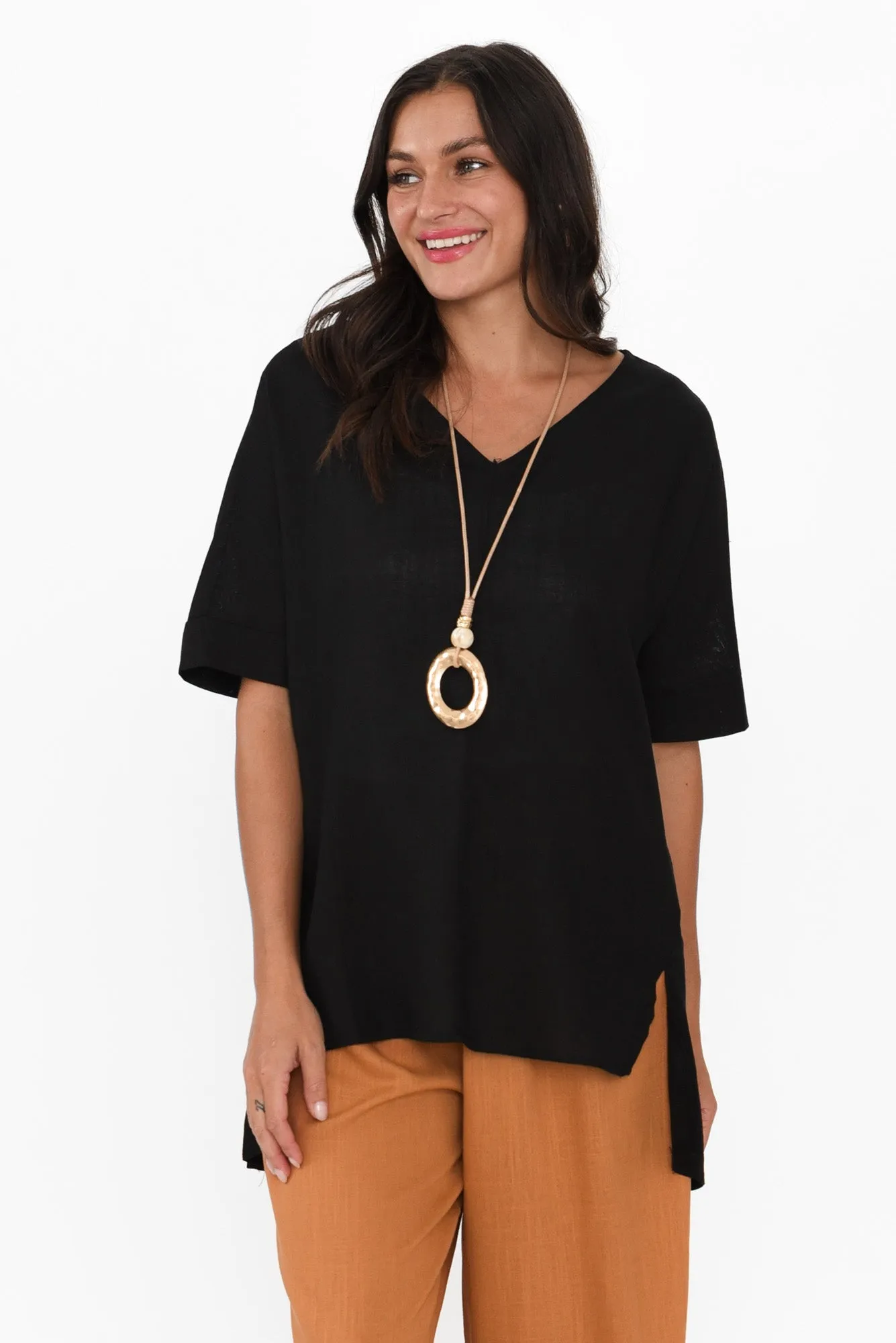 Patsy Black Linen Cotton Top sold by Blue Bungalow