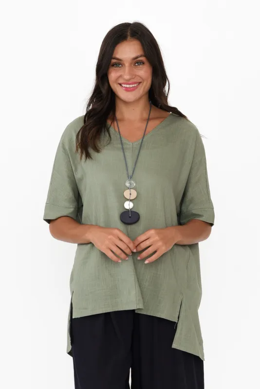 Patsy Khaki Linen Cotton Top sold by Blue Bungalow