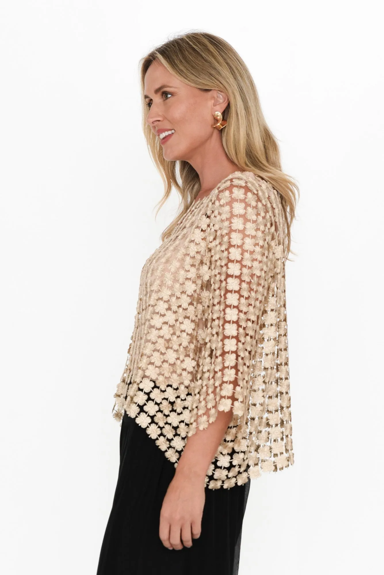 Carera Gold Embroidered Overlay Top sold by Blue Bungalow product image thumbnail 3