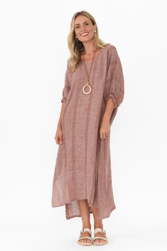 Catrin Pink Stripe Linen Kaftan sold by Blue Bungalow