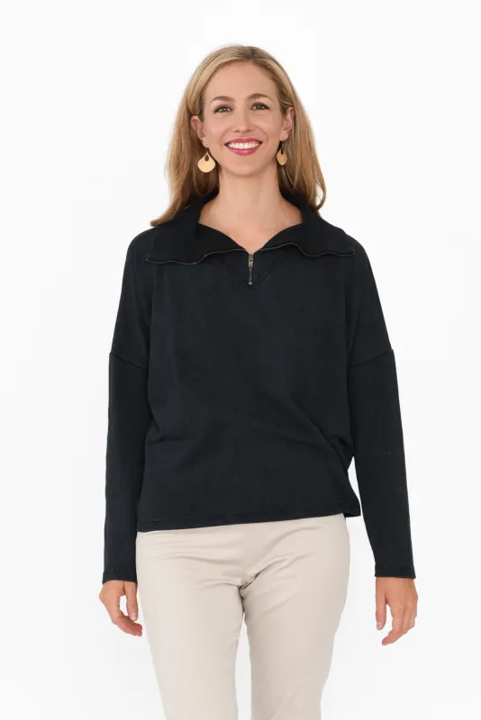 Etna Black Half Zip Sweatshirt sold by Blue Bungalow