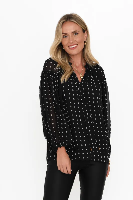 Ritz Black Spot V Neck Blouse sold by Blue Bungalow