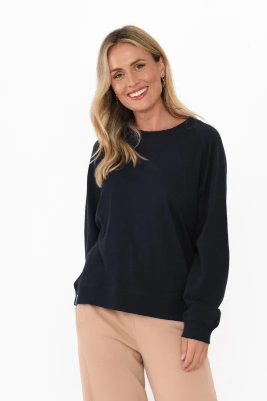 Kinsley Navy Cotton Crewneck Sweatshirt sold by Blue Bungalow