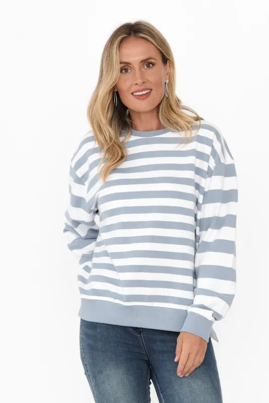 Vivid Blue Stripe Cotton Crewneck Sweatshirt sold by Blue Bungalow
