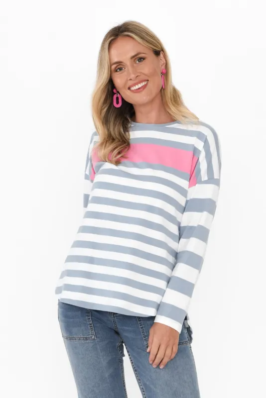 Queue Blue Stripe Cotton Long Sleeve Tee sold by Blue Bungalow