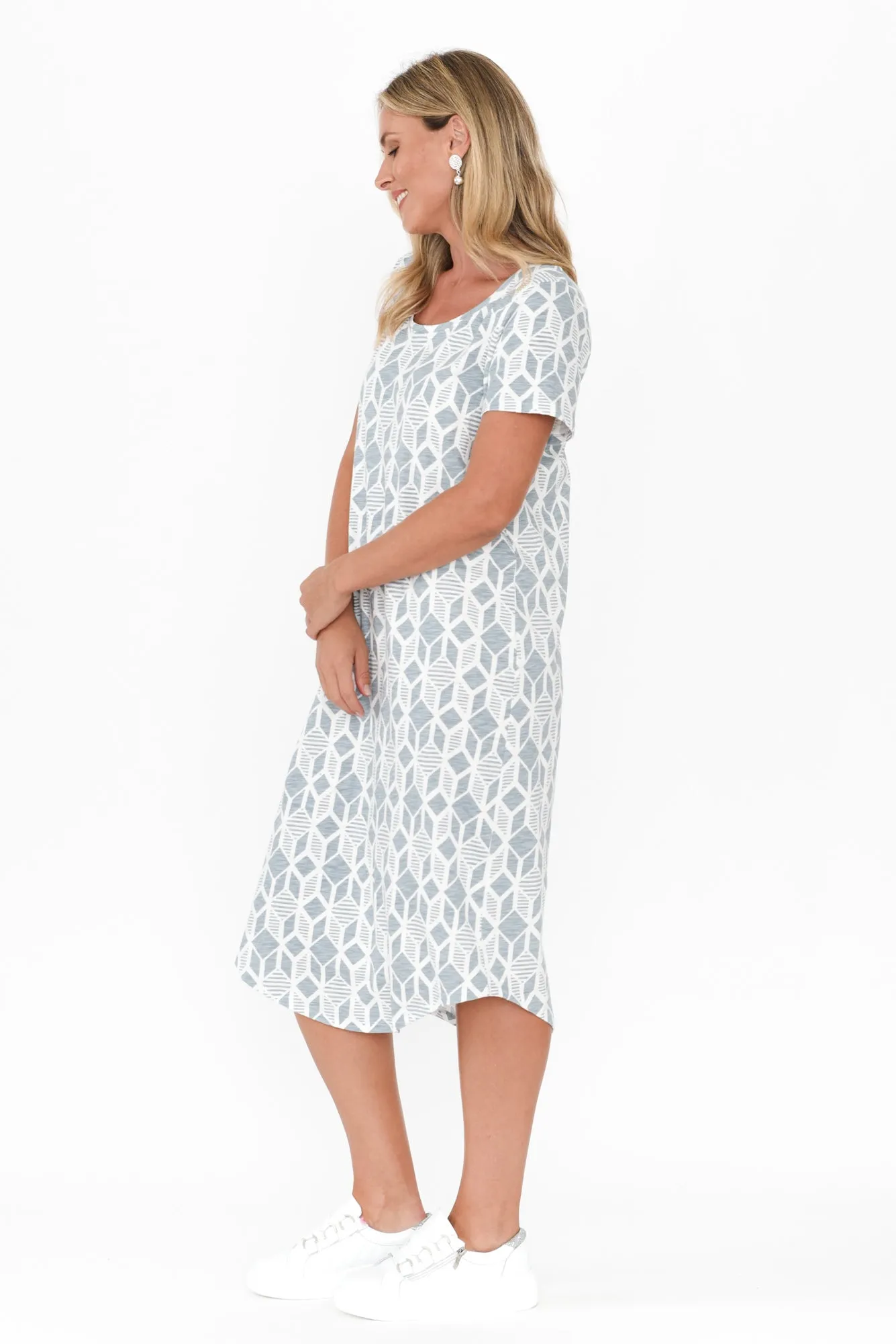 Illusion Blue Geo Cotton Tee Dress sold by Blue Bungalow product image thumbnail 3