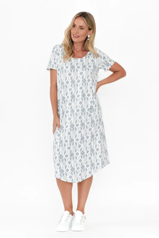 Illusion Blue Geo Cotton Tee Dress sold by Blue Bungalow