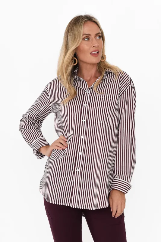 Lila Burgundy Stripe Cotton Poplin Shirt sold by Blue Bungalow