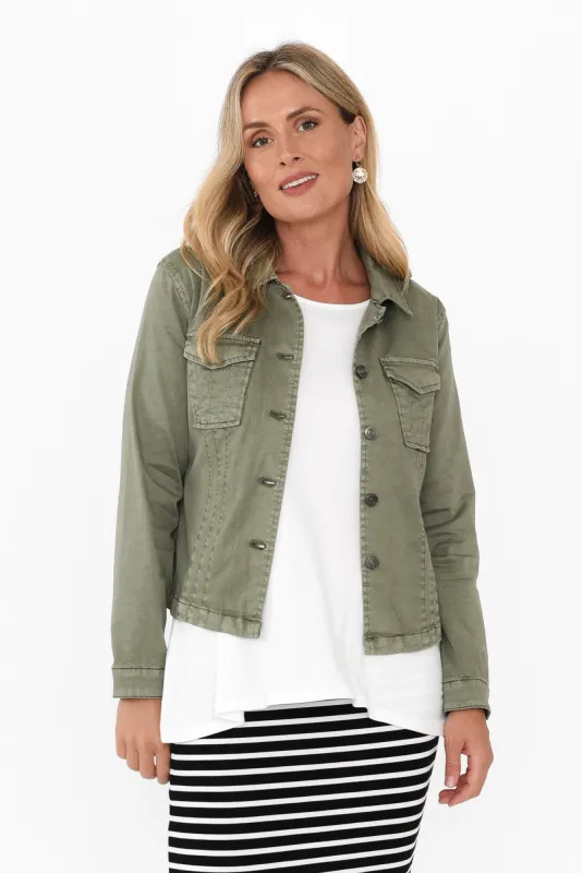 Retro Khaki Pleated Denim Jacket sold by Blue Bungalow