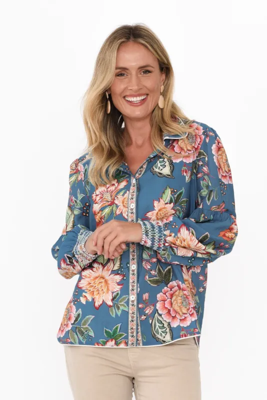 Vintage Blue Rose Collared Shirt sold by Blue Bungalow