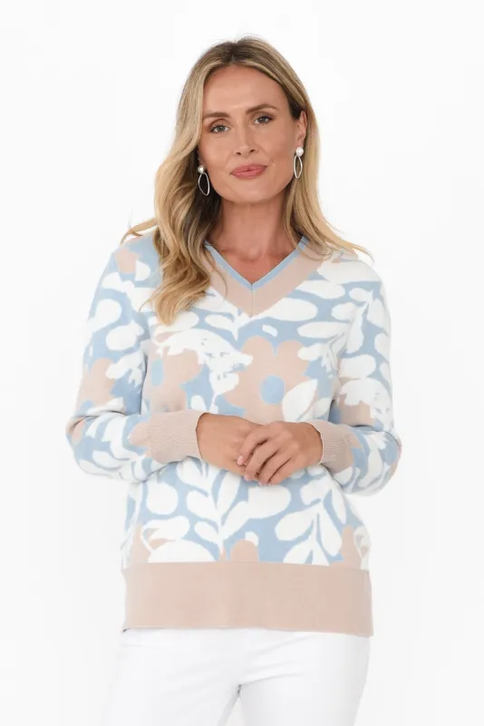 Pasadena Blue Floral Knit Jumper sold by Blue Bungalow