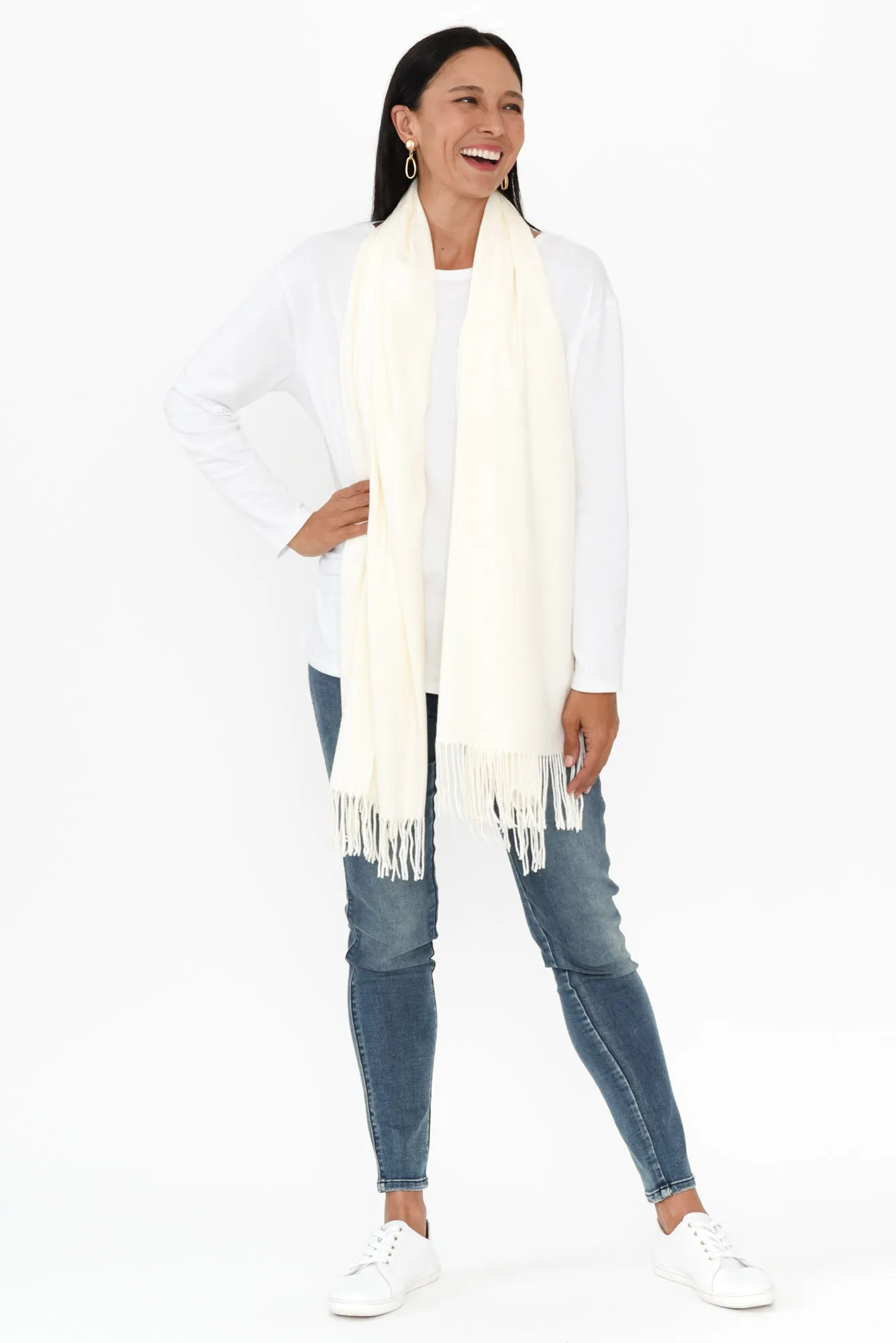 Frieda White Cashmere Scarf sold by Blue Bungalow product image thumbnail 2