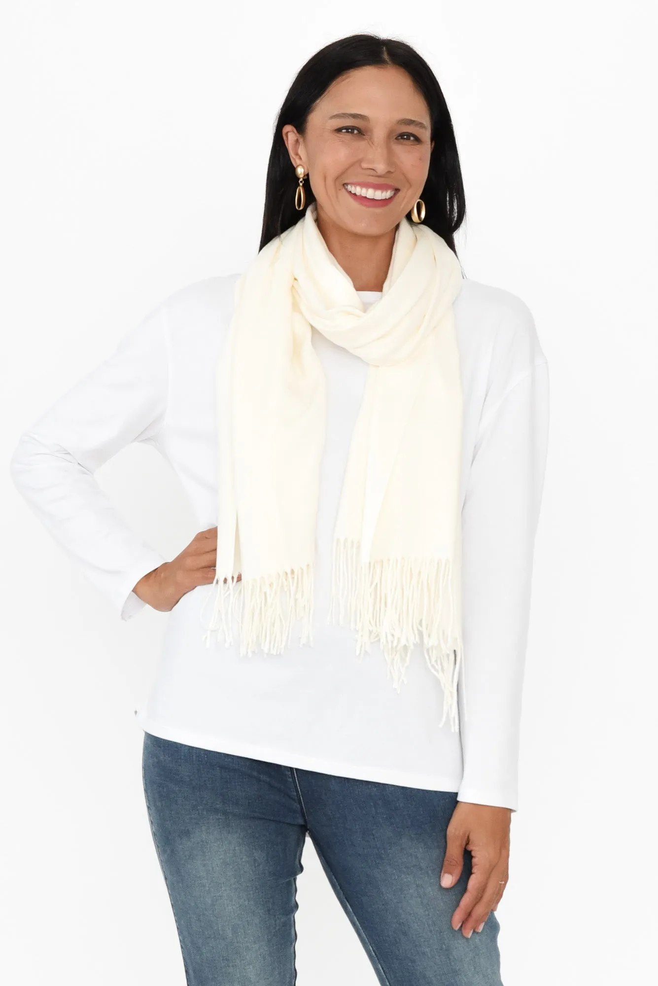Frieda White Cashmere Scarf sold by Blue Bungalow