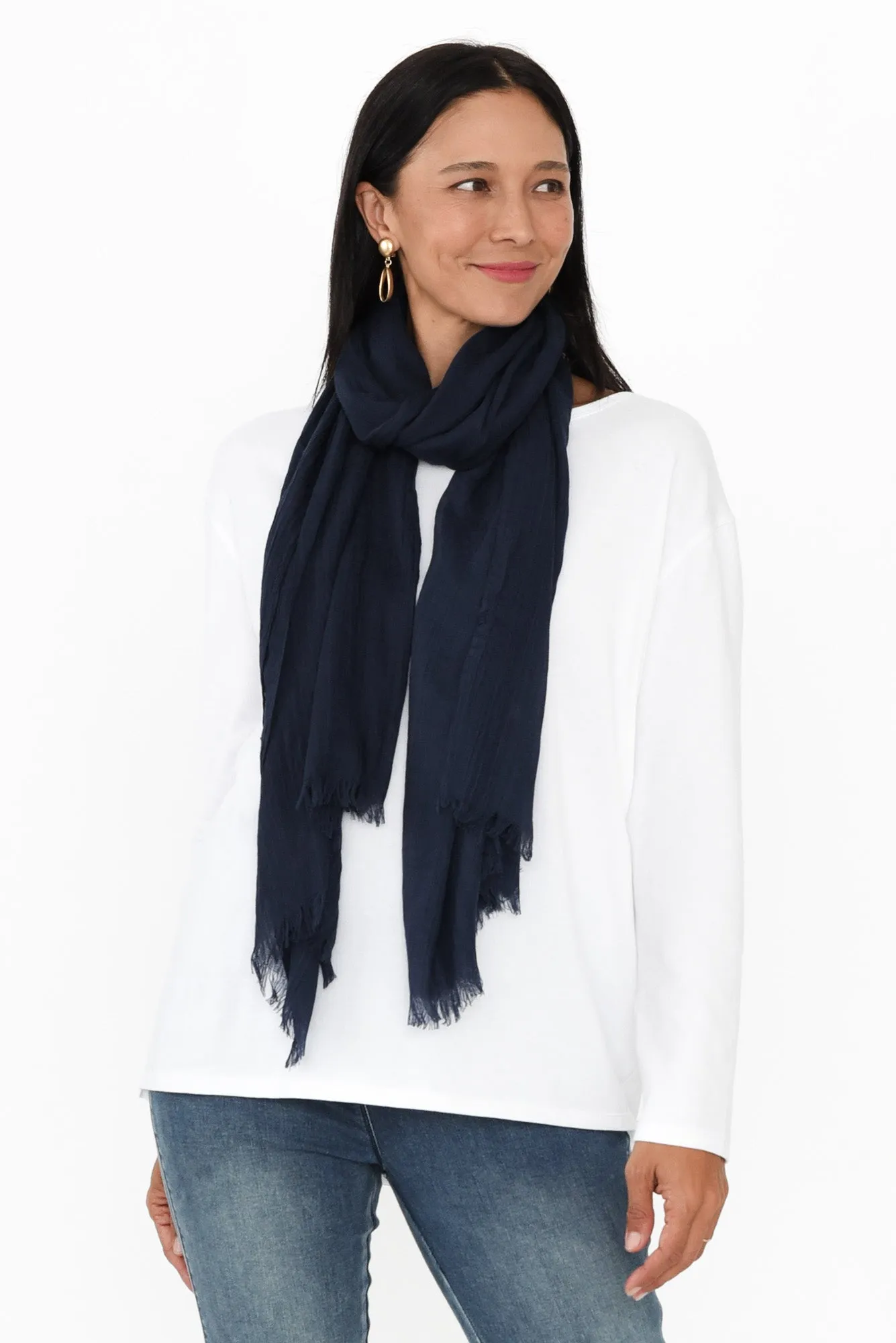Gracie Navy Bamboo Scarf sold by Blue Bungalow