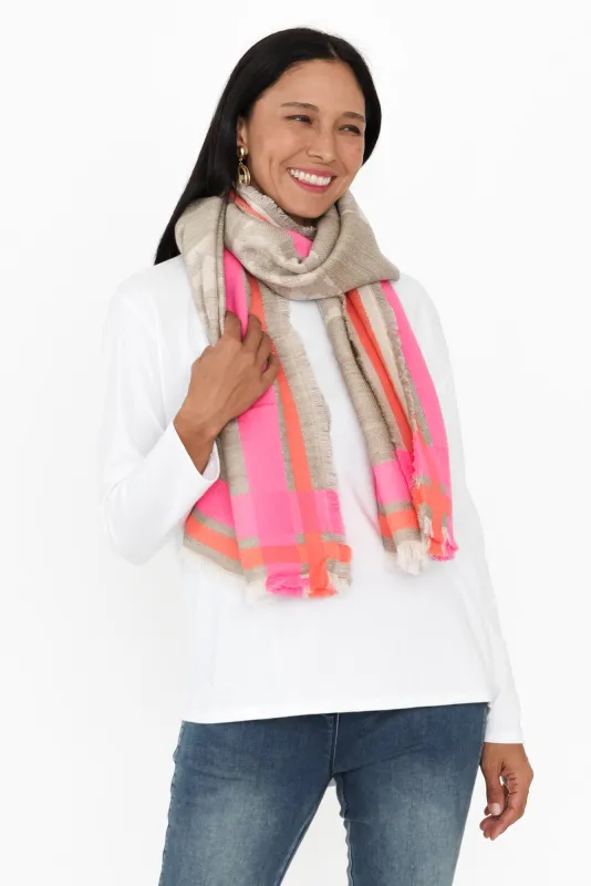 Elma Pink Check Fringe Scarf sold by Blue Bungalow