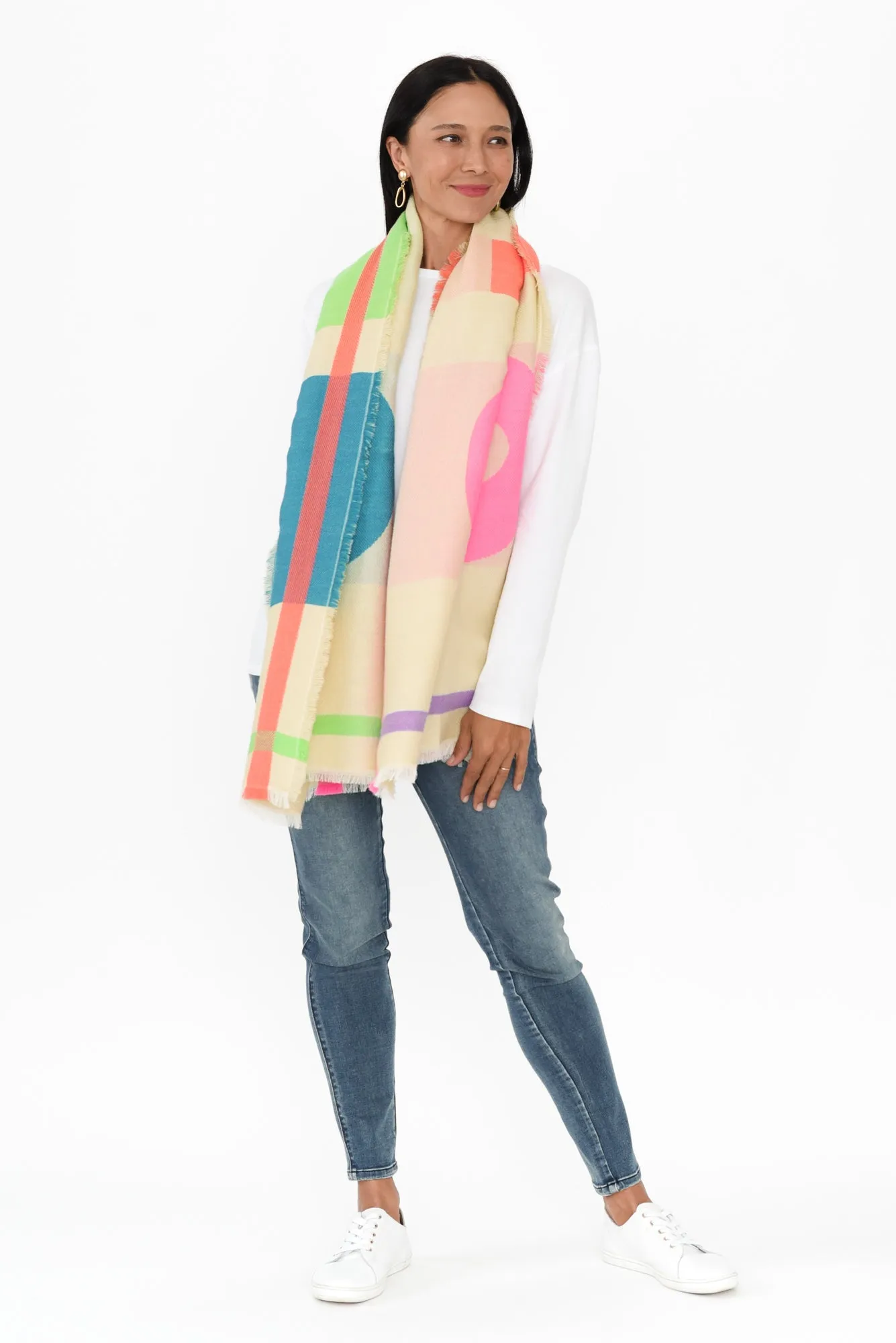 Elma Beige Check Fringe Scarf sold by Blue Bungalow product image thumbnail 2