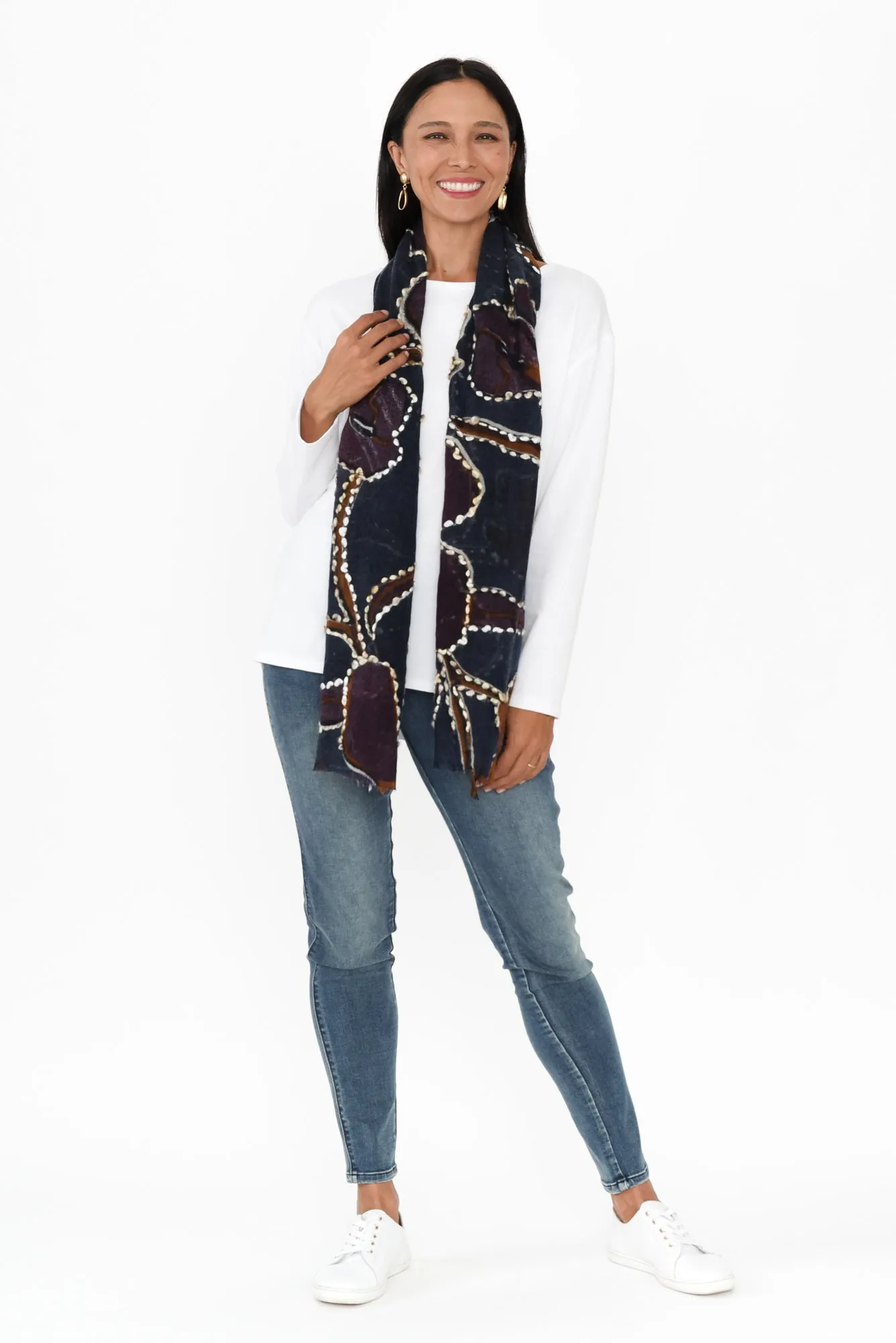 Clarice Navy Abstract Wool Scarf sold by Blue Bungalow product image thumbnail 2