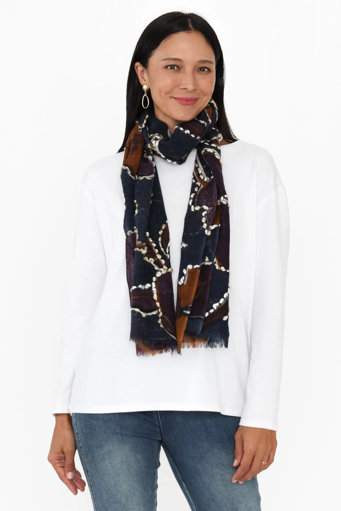 Clarice Navy Abstract Wool Scarf sold by Blue Bungalow