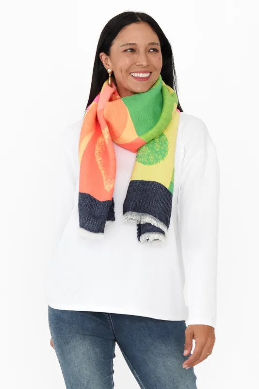 Elma Navy Tile Fringe Scarf sold by Blue Bungalow