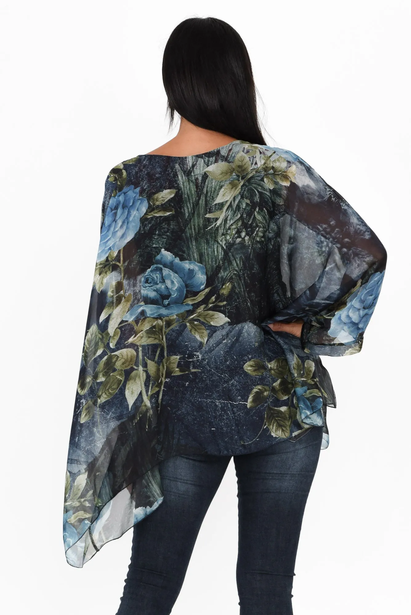 Trevino Navy Garden Silk Overlay Top sold by Blue Bungalow product image thumbnail 4