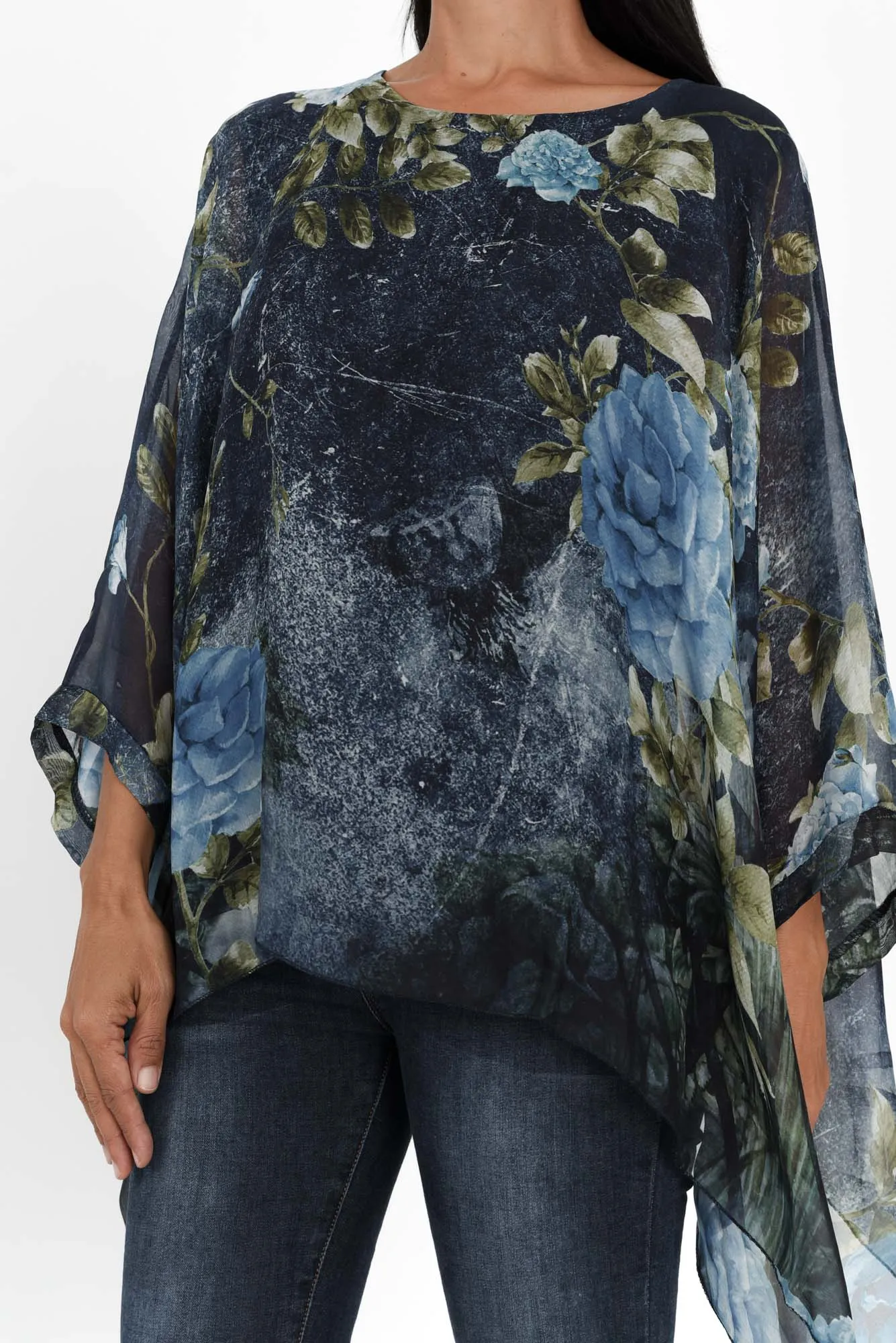 Trevino Navy Garden Silk Overlay Top sold by Blue Bungalow product image thumbnail 5