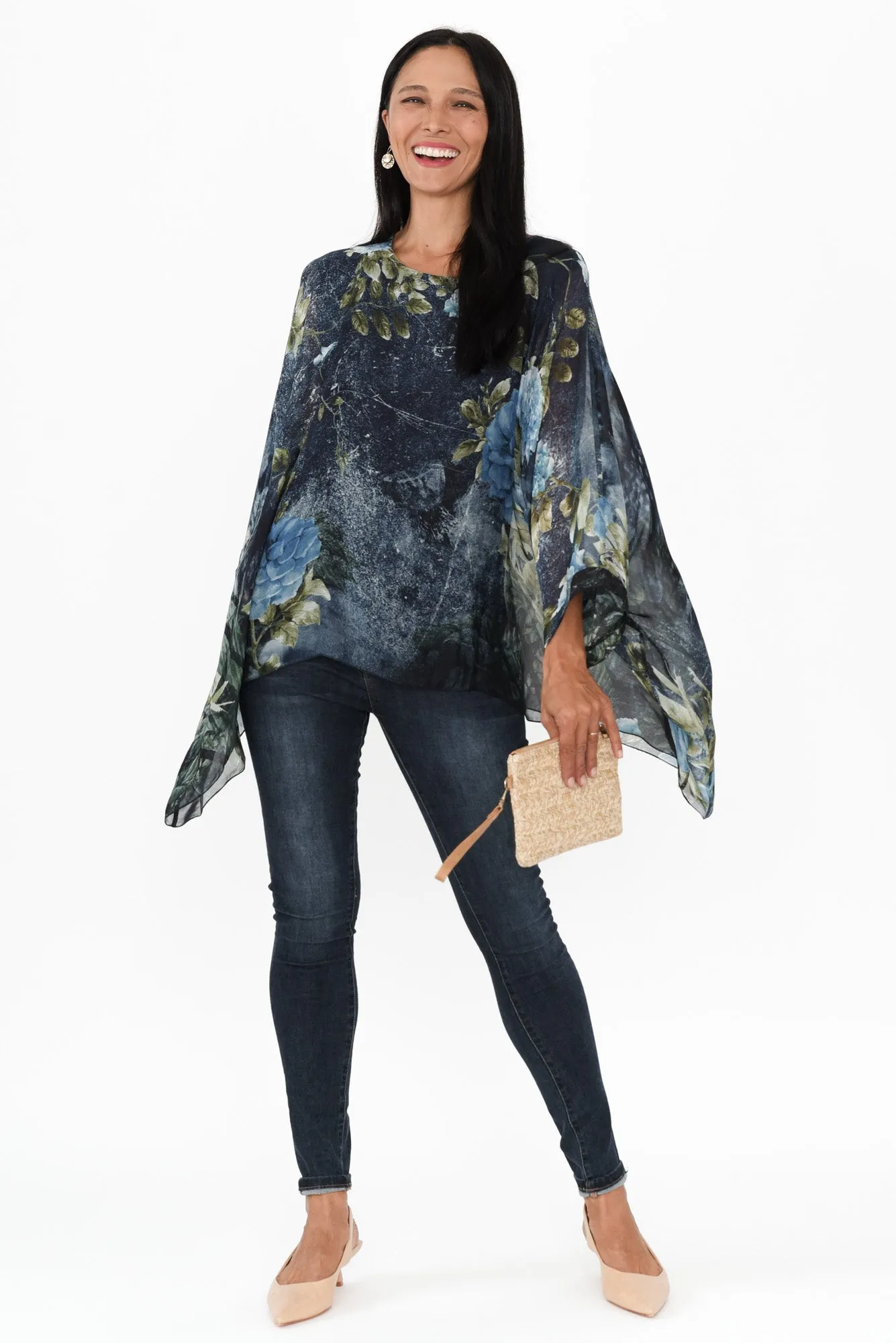 Trevino Navy Garden Silk Overlay Top sold by Blue Bungalow product image thumbnail 2