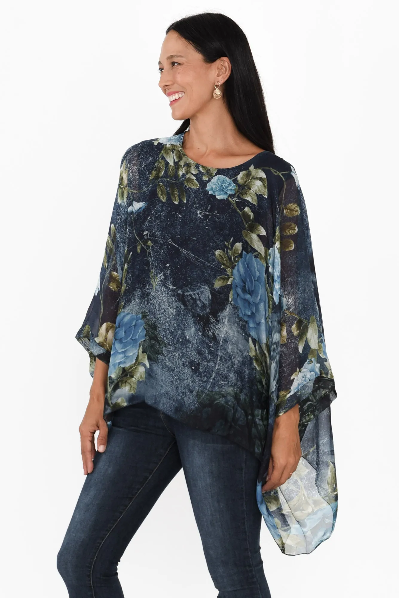 Trevino Navy Garden Silk Overlay Top sold by Blue Bungalow product image thumbnail 3