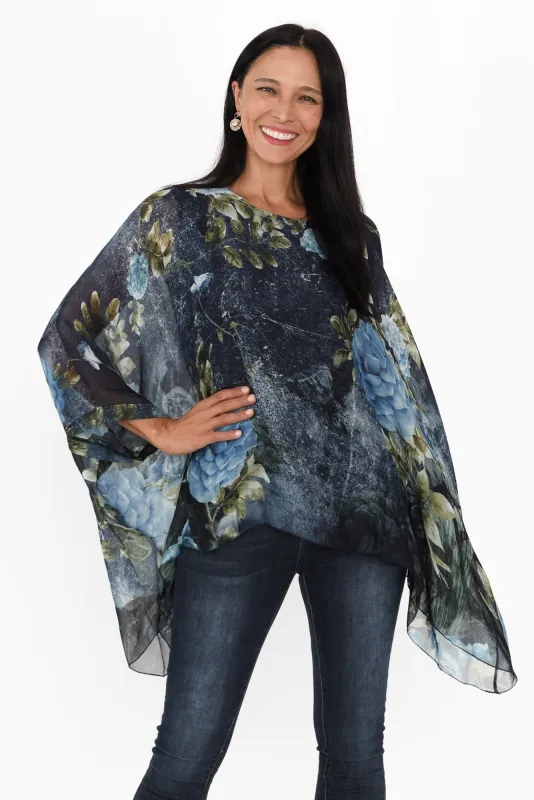 Trevino Navy Garden Silk Overlay Top sold by Blue Bungalow