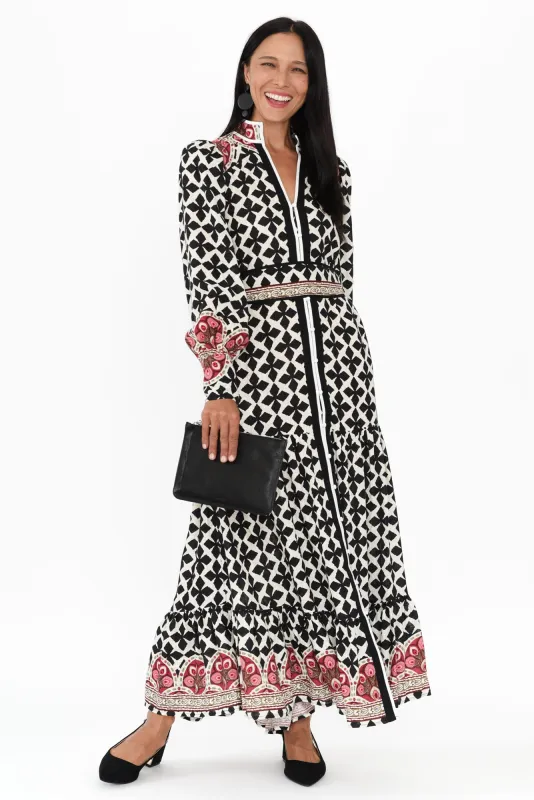 Marielle Black Geo Linen Blend Dress sold by Blue Bungalow