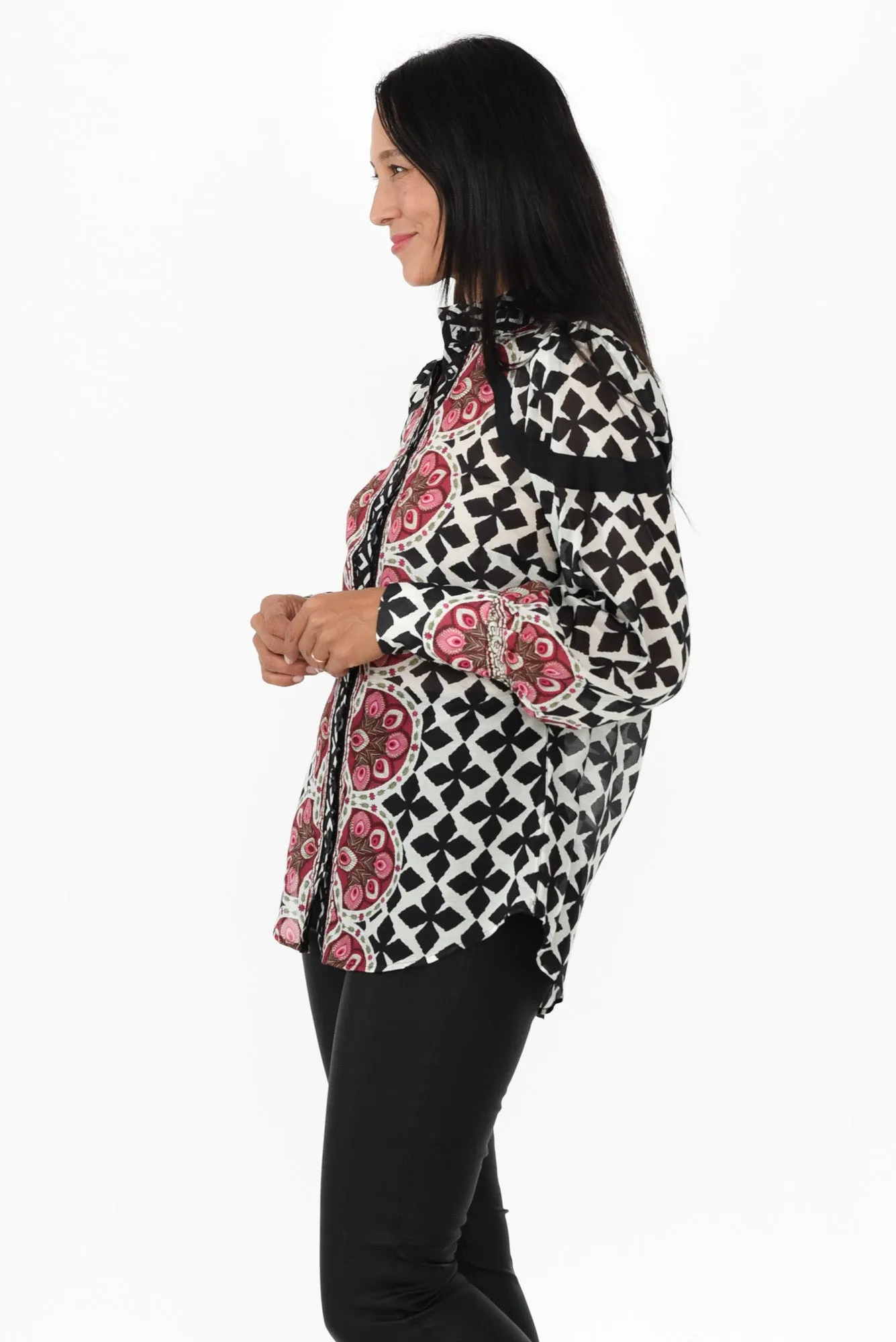 Astrid Black Geo Cotton Silk Shirt sold by Blue Bungalow product image thumbnail 3