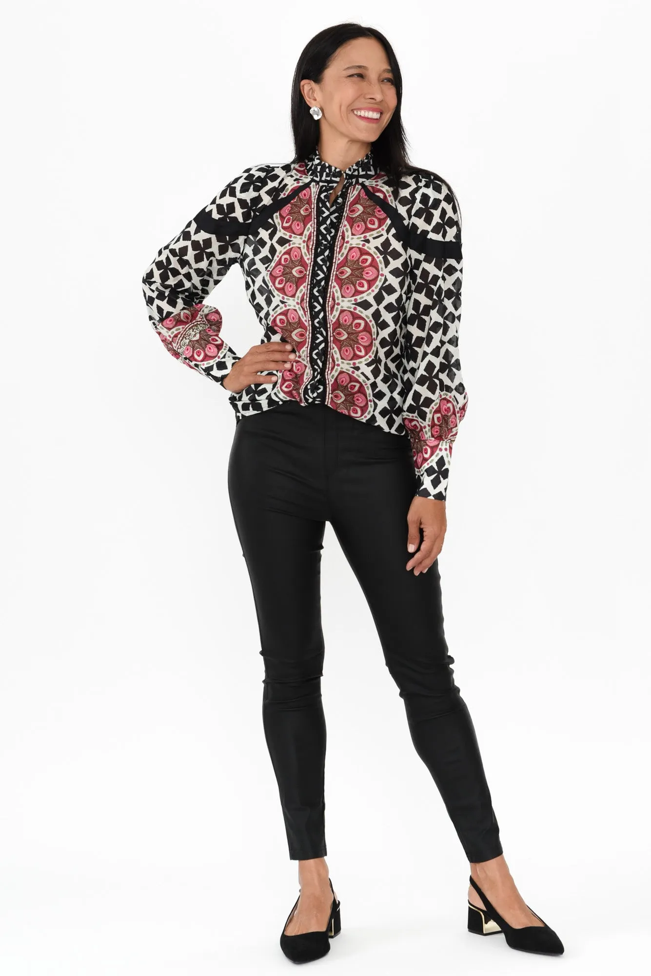 Astrid Black Geo Cotton Silk Shirt sold by Blue Bungalow product image thumbnail 2