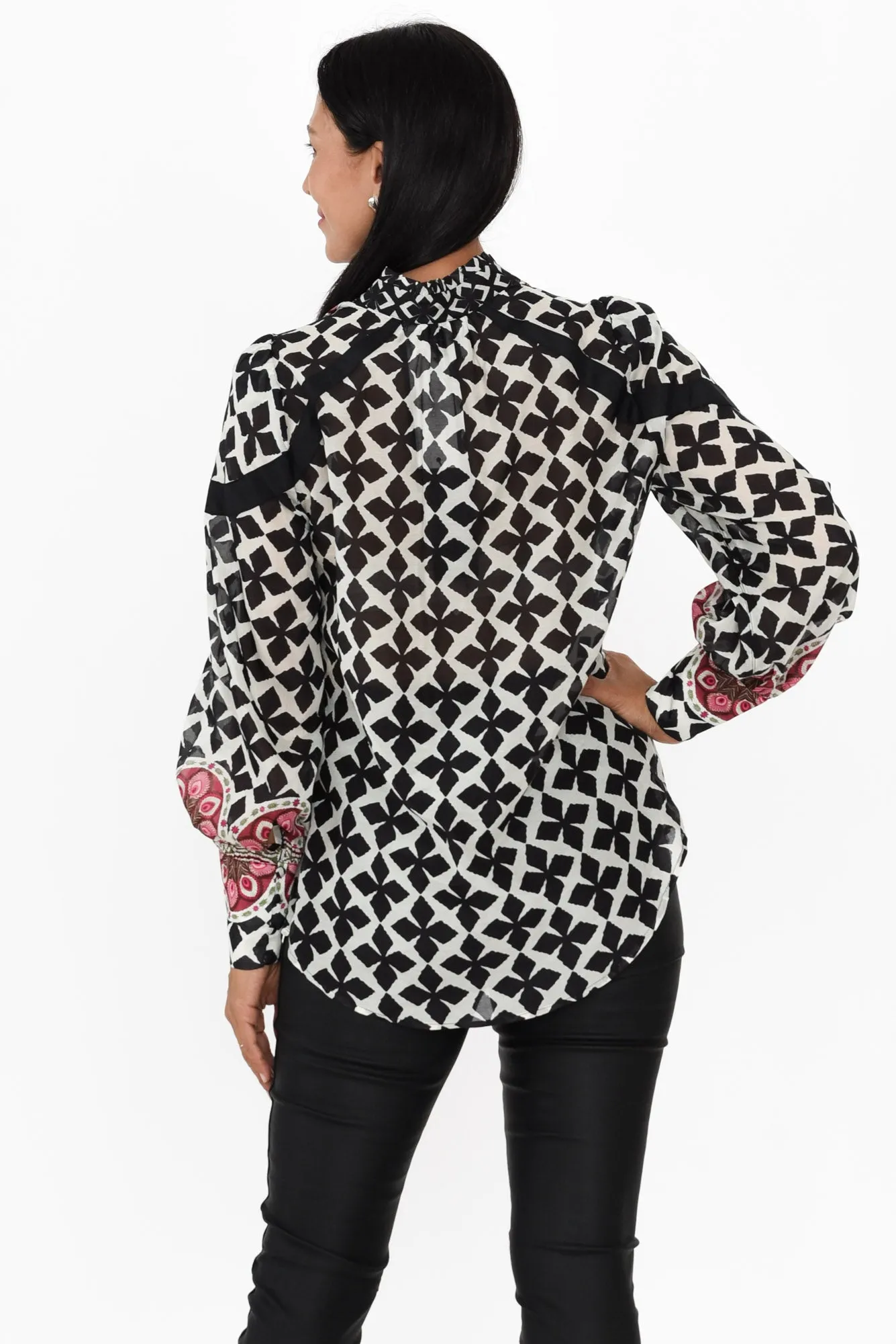 Astrid Black Geo Cotton Silk Shirt sold by Blue Bungalow product image thumbnail 4