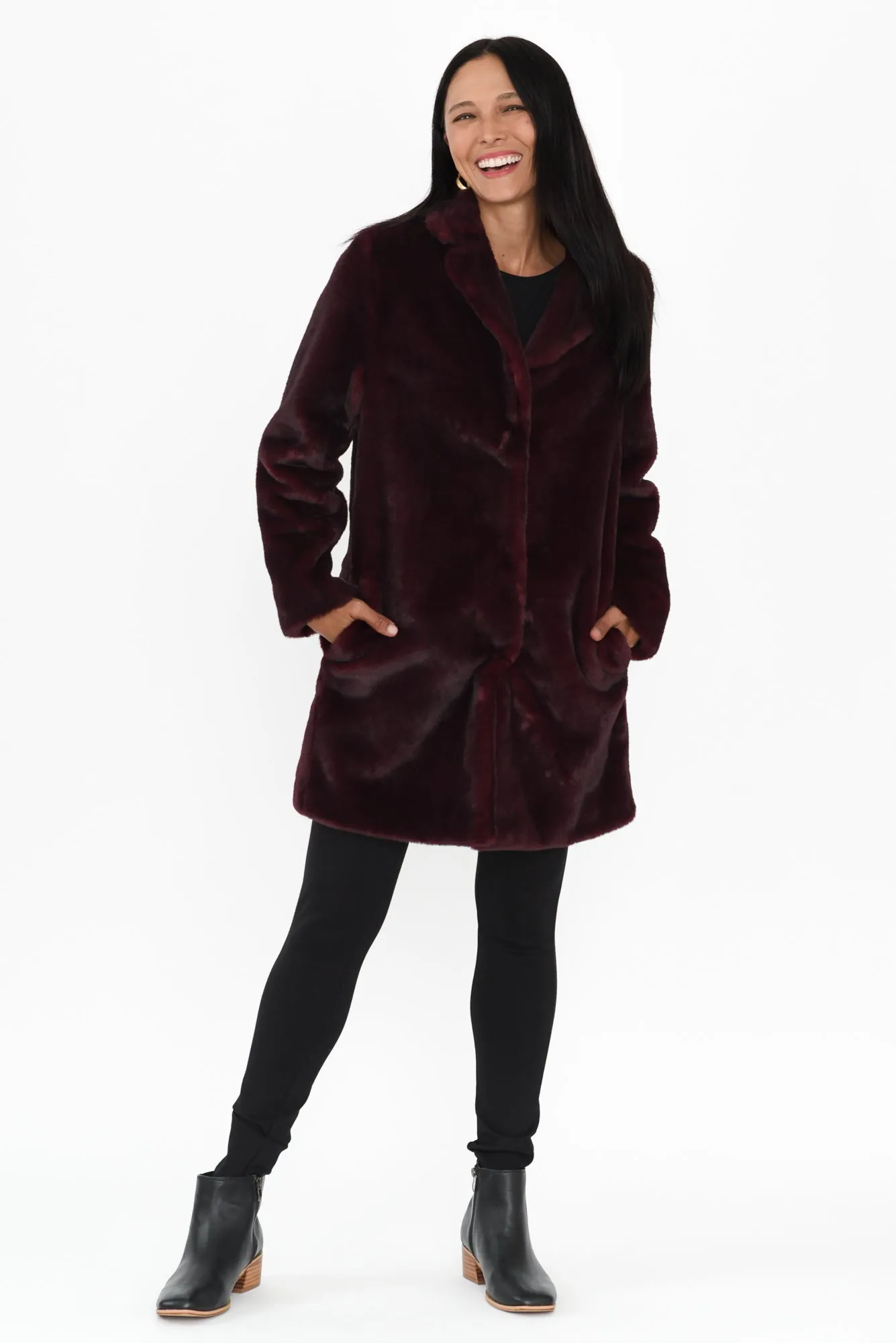 Jungle Maroon Faux Fur Jacket sold by Blue Bungalow product image thumbnail 2