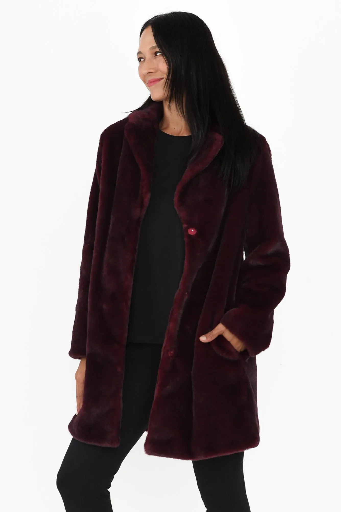 Jungle Maroon Faux Fur Jacket sold by Blue Bungalow product image thumbnail 3