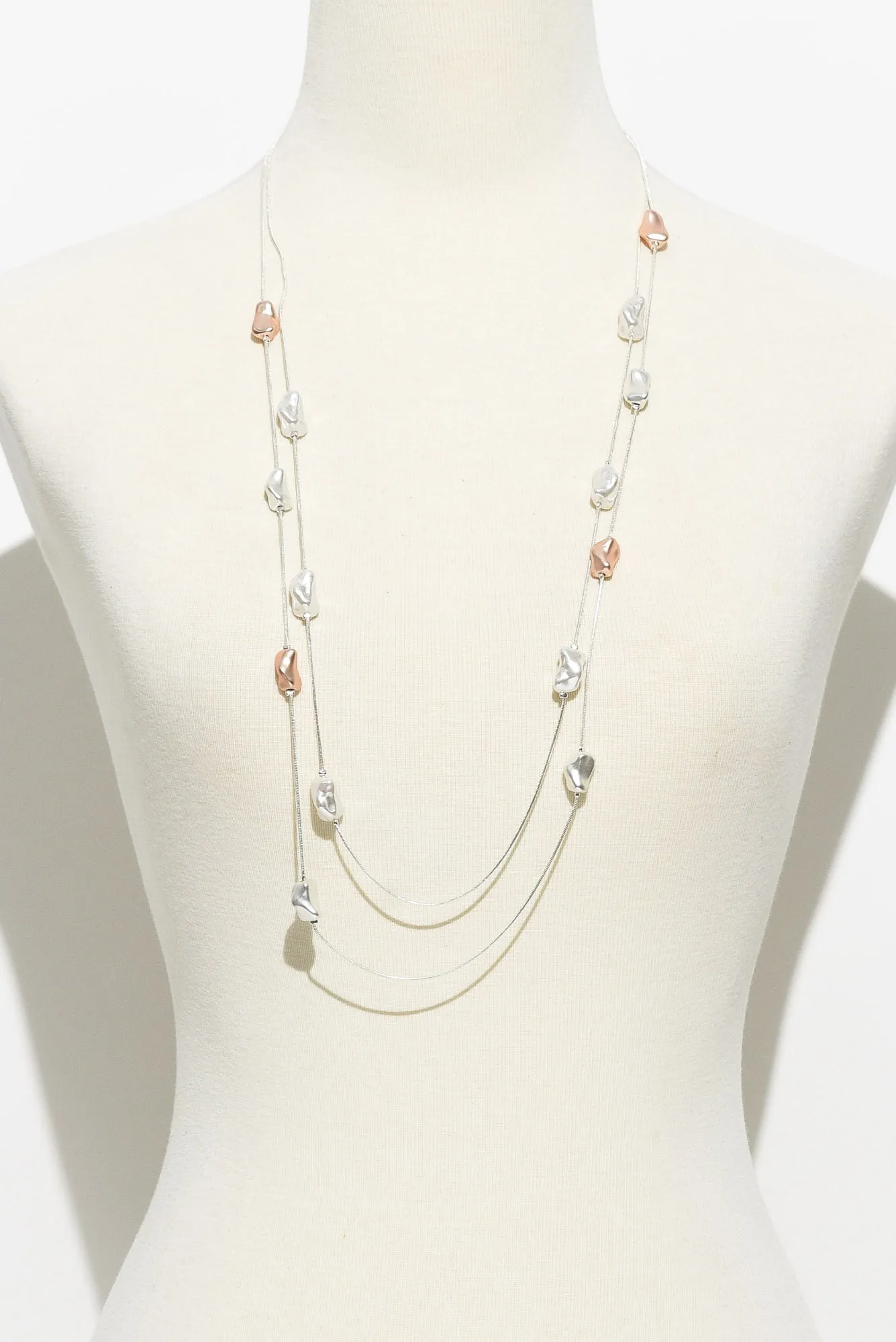 Kaliyah Silver Layered Beaded Necklace sold by Blue Bungalow