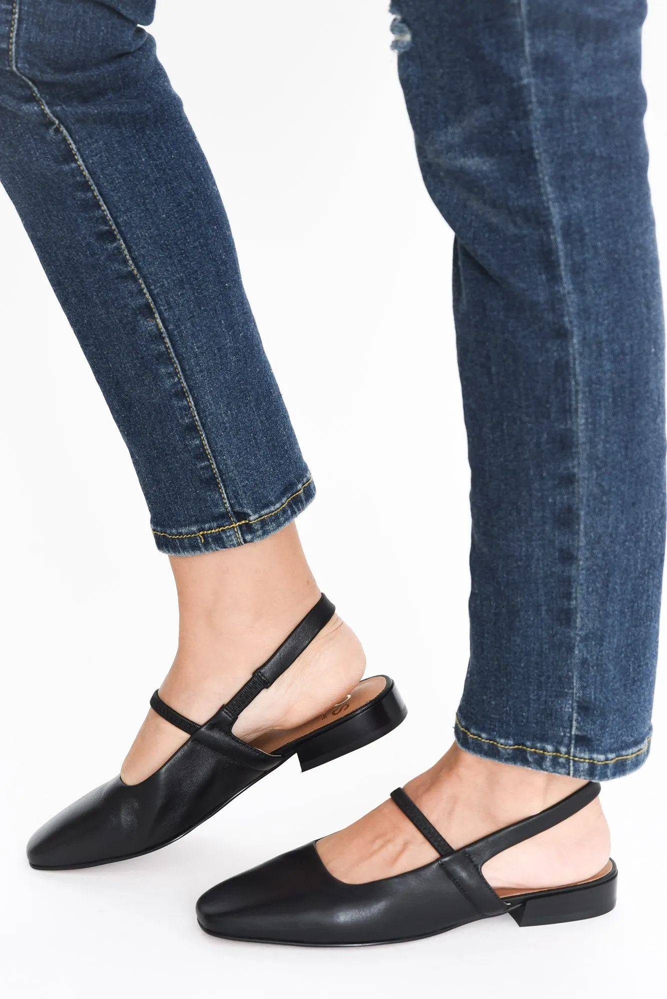 Sonu Black Leather Slingback Mule sold by Blue Bungalow
