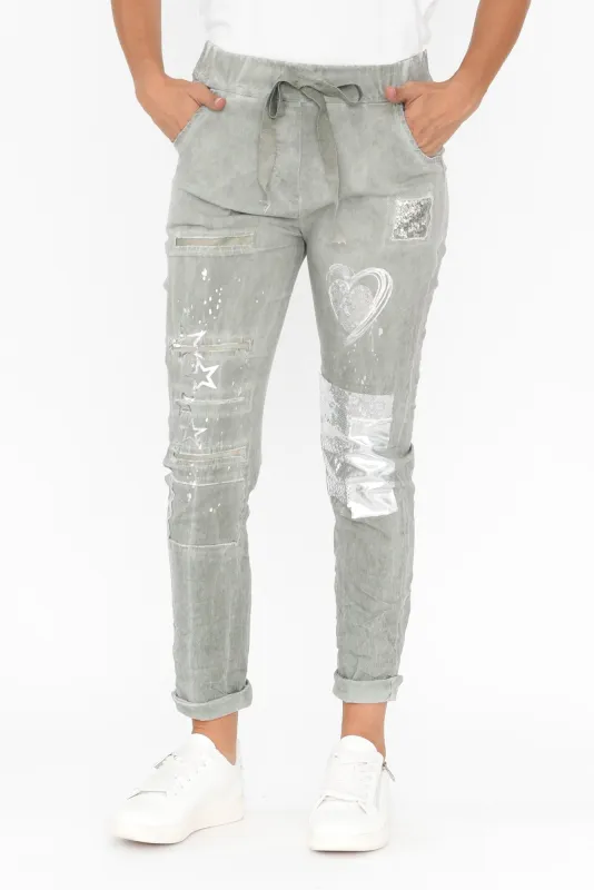 Elvera Khaki Foil Drawstring Pants sold by Blue Bungalow