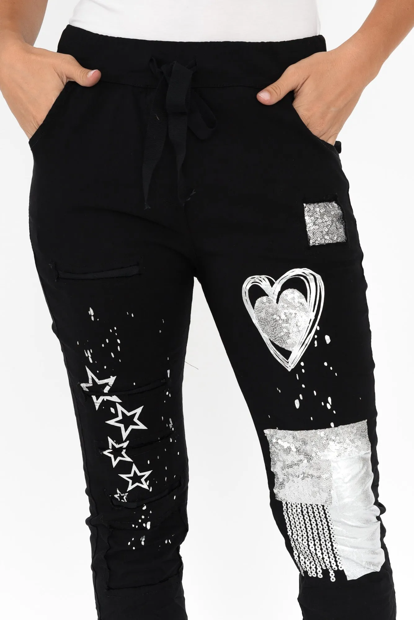 Elvera Black Foil Drawstring Pants sold by Blue Bungalow product image thumbnail 3